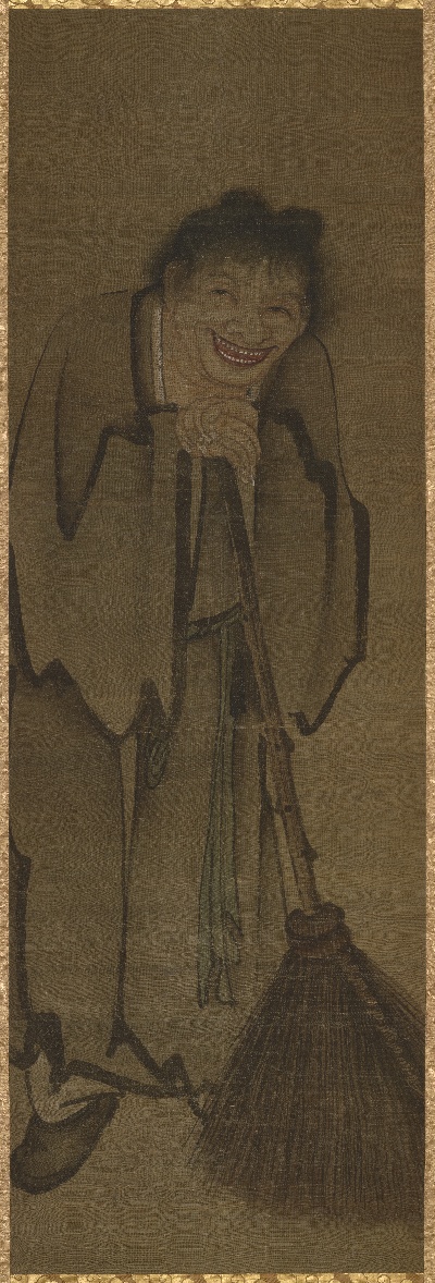 国画印刷版.元的国画作品-(传)颜辉 寒山拾得图之一绢本127.6X41.8东京
