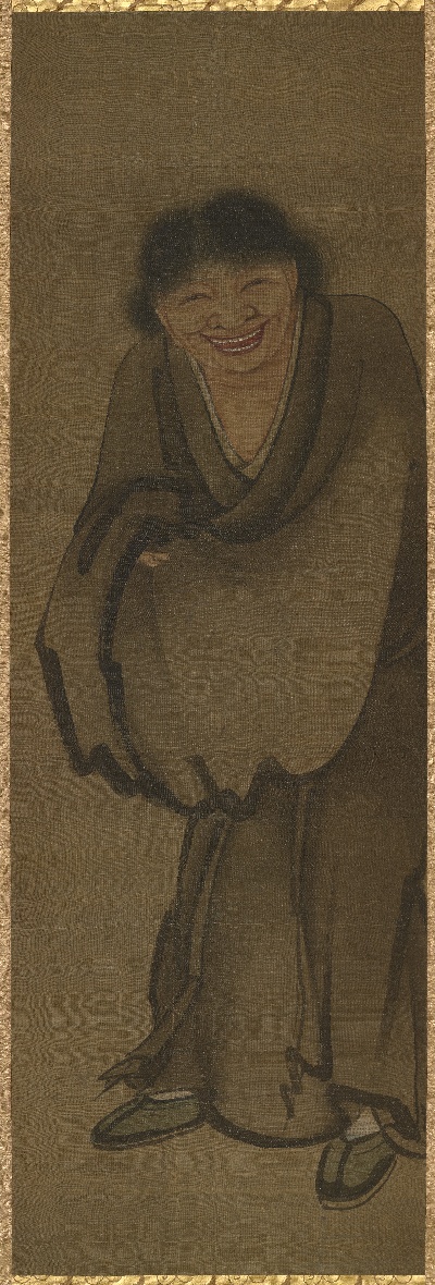 国画印刷版.元的国画作品-(传)颜辉 寒山拾得图之二绢本127.6X41.8东京