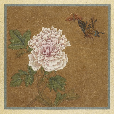国画印刷版.元的国画作品- 沈孟坚 牡丹蝴蝶图 26.9×27