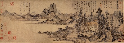 国画印刷版.元的国画作品- 赵原 陆羽烹茶图 27x78