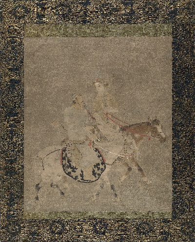 国画印刷版.元的国画作品-（明） 人马图 45.1x38