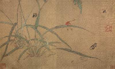 国画印刷版.宋的国画作品-南宋 吴炳嘉 禾草虫图27.3x 45.7
