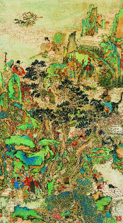 国画印刷版.清代2的国画作品-任阜长 群仙图 纸本 55x99