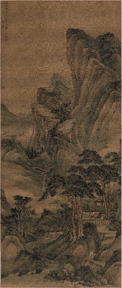 国画印刷版.清代2的国画作品-清 章谷 携琴游山图 绢本90X211.7