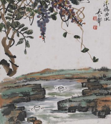 国画.近现代的国画作品-吴长邺-山水紫滕图27X24 拷贝