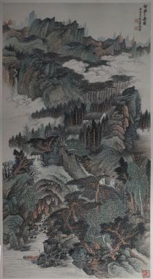 国画.近现代的国画作品-萧谦中 智乐仁寿图  130X238.46cm 拷贝