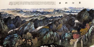 国画.近现代的国画作品-房义生 关河形胜 112×224 拷贝
