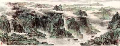 国画.近现代的国画作品-郜宗远  峡江船歌 96×245 1.3G 拷贝