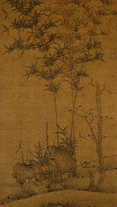 国画印刷版.元.元 佚名的国画作品- 佚名 竹石图轴 绢本138x79故宫博物院