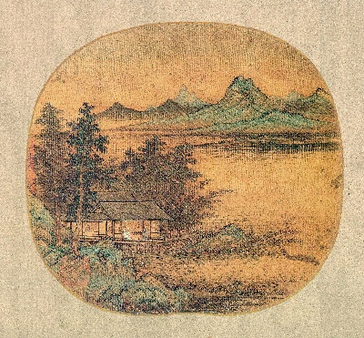 国画印刷版.元.元 佚名的国画作品- 佚名 传宋李唐 竹阁延宾图23.7×20