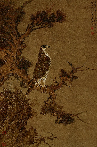 国画印刷版.元.元 张舜咨 柏鹰图的国画作品-柏鹰图-缩小版-ok
