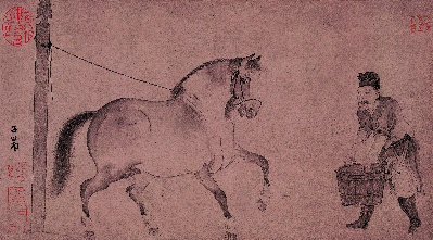 国画印刷版.元.赵孟頫的国画作品- 赵孟頫 饮马图 纸本 27X50