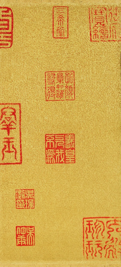 国画印刷版.五代.五代南唐 赵干 江行初雪图的国画作品-江行初雪-隔水2ok代绢
