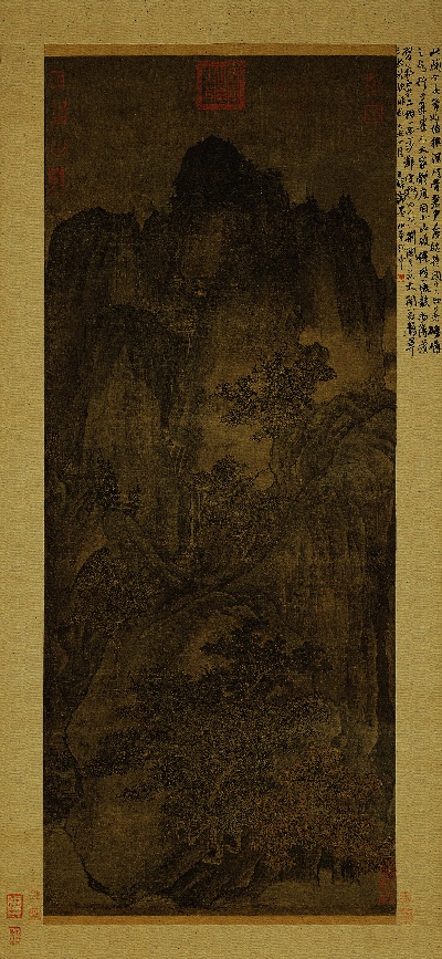 国画印刷版.五代.关仝的国画作品-五代 关仝 秋山晚翠图绢本