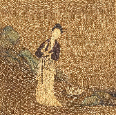 国画印刷版.五代.周文矩的国画作品-五代 周文矩 西子浣纱图64X64