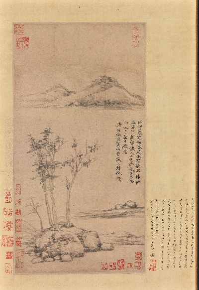 国画印刷版.元.倪瓒的国画作品--倪瓒 江渚風林圖軸 59.1X31.1