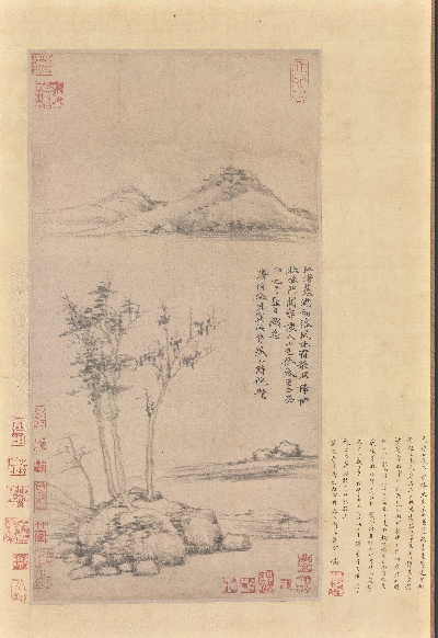 国画印刷版.元.倪瓒的国画作品- 倪瓒 江渚风林图轴  59.1X31.1cm 大都会