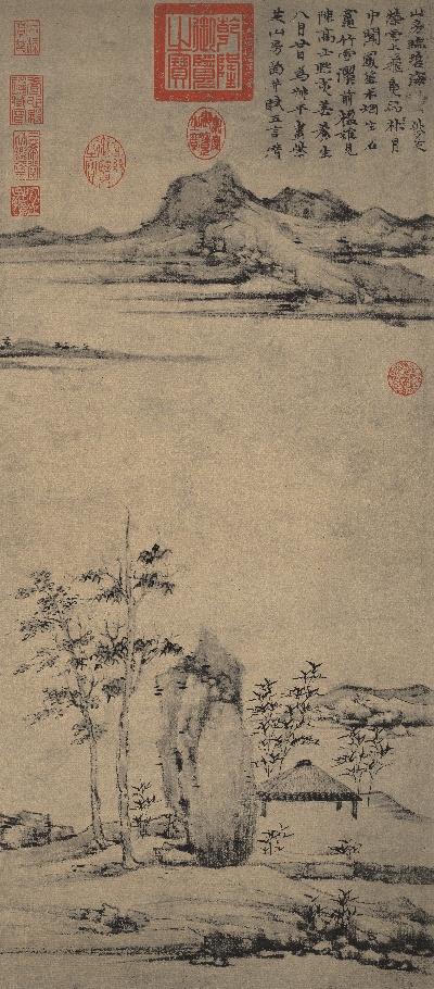 国画印刷版.元.倪瓒的国画作品- 倪瓒 紫芝山房图轴80.5x34.8台北故宫