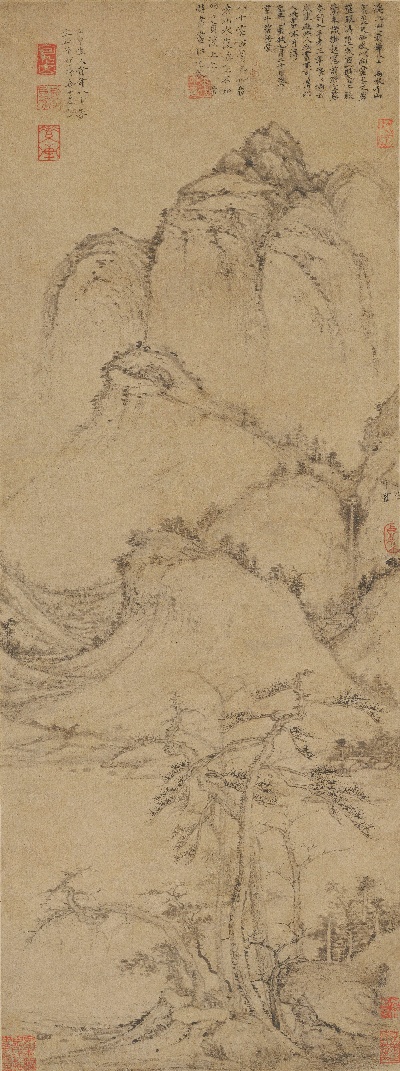 国画印刷版.元.曹知白的国画作品- 曹知白 疏松幽岫图轴 74.5x27.8