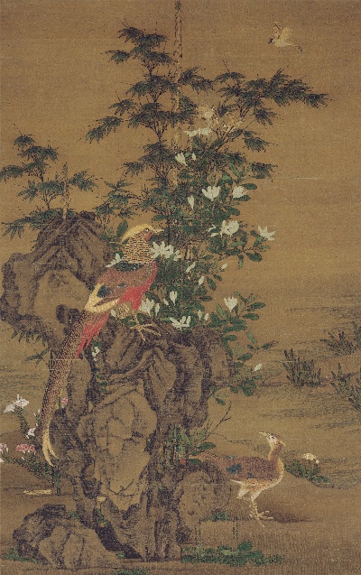 国画印刷版.元.王渊的国画作品- 王渊 花竹锦鸡(二)绢本110.1x175.7