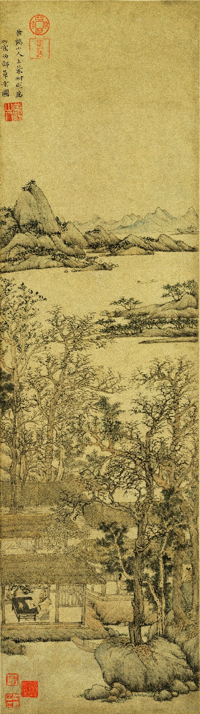 国画印刷版.元.王蒙的国画作品- 王蒙 西郊草堂图轴 纸本97.5×27.2cm