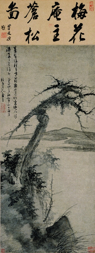 国画印刷版.元.吴镇的国画作品- 吴镇 松石图轴纸本105.6×31.7
