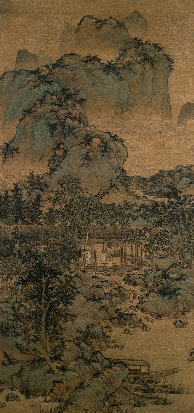 国画印刷版.元.盛懋的国画作品- 盛懋 山居纳凉图轴120.81x56.99纳尔逊