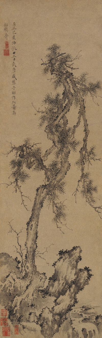 国画印刷版.元.盛懋的国画作品- 盛懋 松石图轴 77.4x27.2