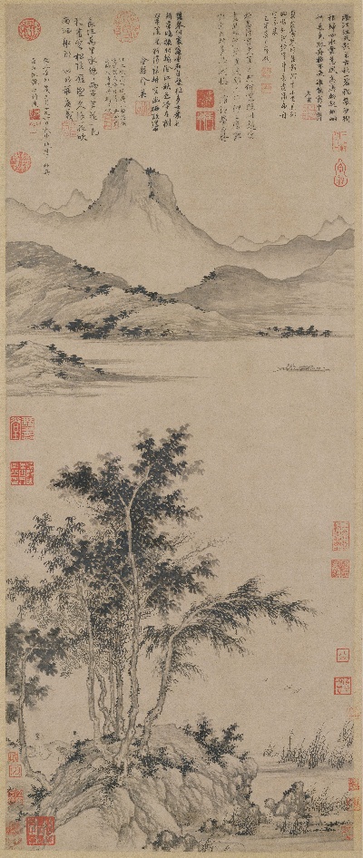 国画印刷版.元.盛懋的国画作品- 盛懋 秋江待渡图(纸本)货单112.5x46.3