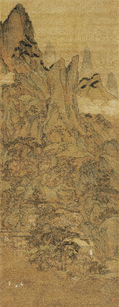 国画印刷版.元.胡廷晖的国画作品- 胡廷晖 春山泛舟图轴绢本143x55.5