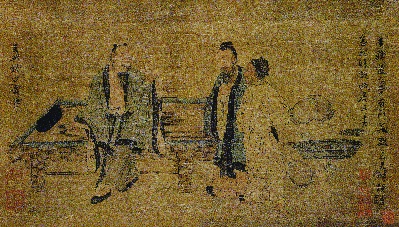 国画印刷版.元.钱选的国画作品- 钱选 扶醉图卷绢本28x49.2美国
