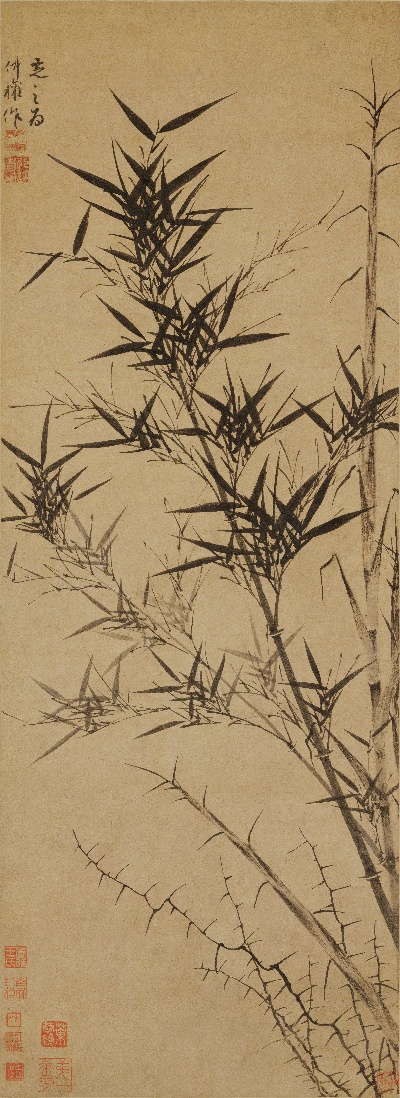 国画印刷版.元.顾安的国画作品- 顾安 新篁图轴 纸本91x33（一版）