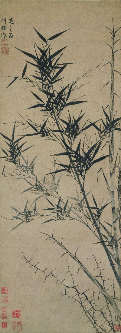 国画印刷版.元.顾安的国画作品- 顾安 新篁图轴 （最佳）纸本91x33