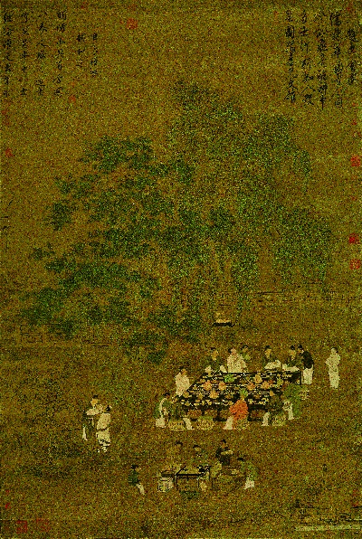国画印刷版.宋.赵佶的国画作品-北宋 赵佶 文会图 绢本184.4X123.9台北