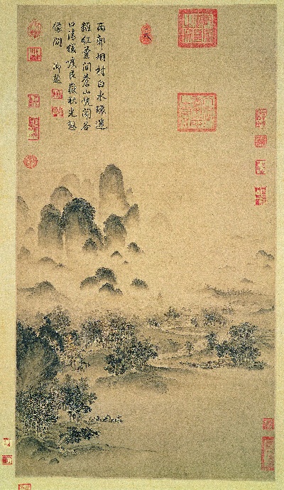国画印刷版.宋.赵佶的国画作品-北宋 赵佶 溪山秋色图轴81x47