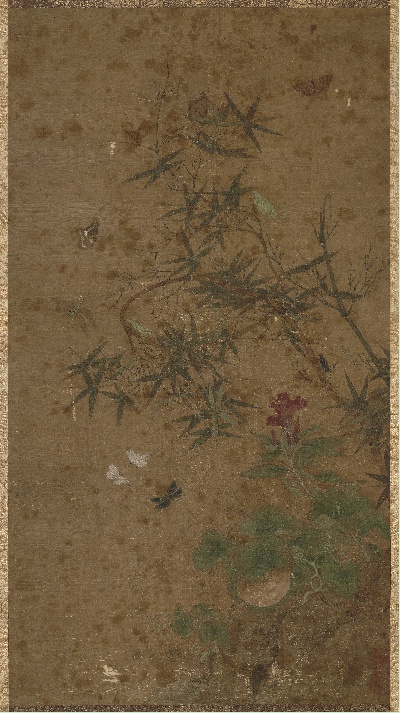 国画印刷版.宋.赵昌的国画作品-北宋 赵昌（传） 竹虫图轴100×54 东京国立博物馆.