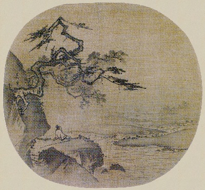 国画印刷版.宋.夏圭的国画作品-南宋 夏圭 坐看云起53X50
