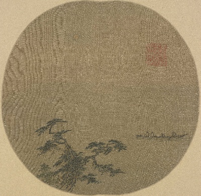 国画印刷版.宋.夏圭的国画作品-宋 夏圭 松溪泛月图页24.7x25.2