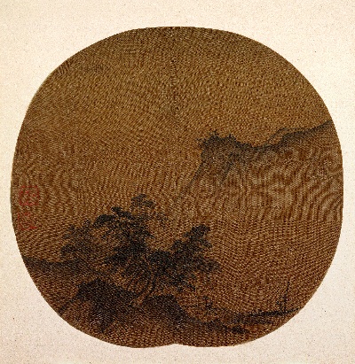 国画印刷版.宋.夏圭的国画作品-宋 夏圭 泽畔疾风图绢本26x27cm