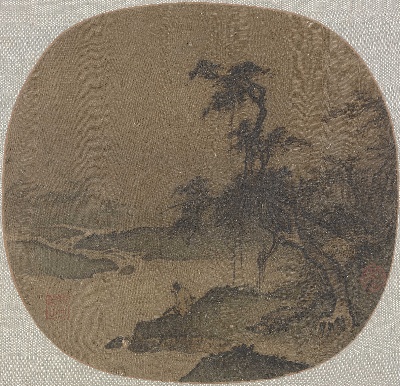 国画印刷版.宋.夏圭的国画作品-南宋 夏圭（传）临流抚琴图47x49