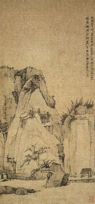 国画印刷版.清代1.弘仁的国画作品-清 弘仁 林泉春暮图轴 89.4×41.8