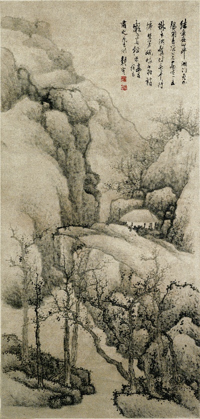国画印刷版.清代1.龚贤的国画作品-清 龚贤 山水图 纸本50x110