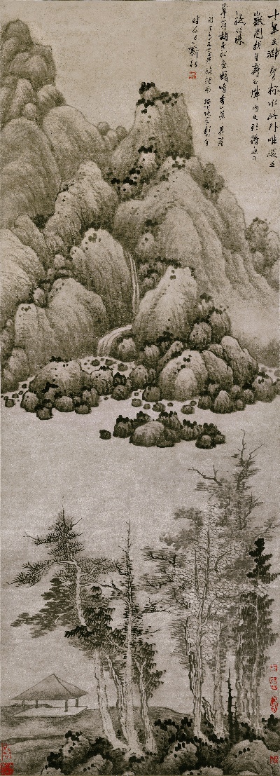 国画印刷版.清代1.龚贤的国画作品-清 龚贤 水墨山水 纸本45x120