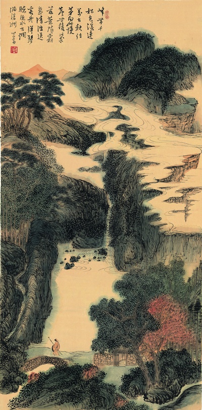 国画印刷版.清代1.傅儒的国画作品-清 溥儒 山水111x55 _2
