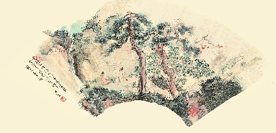 国画印刷版.清代1.傅儒的国画作品-清 溥儒-山水扇面