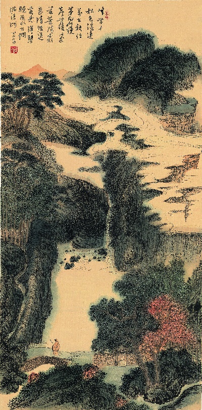 国画印刷版.清代1.傅儒的国画作品-清 溥儒 山水111x55 