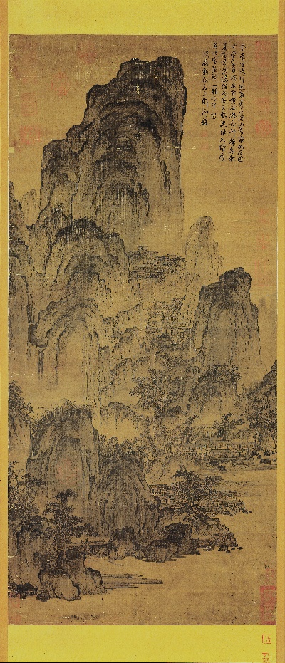 国画印刷版.宋.燕文贵的国画作品-宋 燕文貴 溪山楼观图103.9x47.4台北