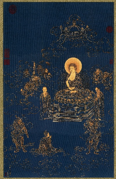 国画印刷版.清代1.丁观鹏的国画作品-清 丁观鹏 无量寿佛 黑金101x66