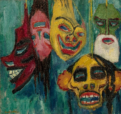 美国阿特金森美术馆.-2美国阿特金斯博物馆_藏画高清实拍 2的作品-埃米尔·诺尔德-面具，1911年