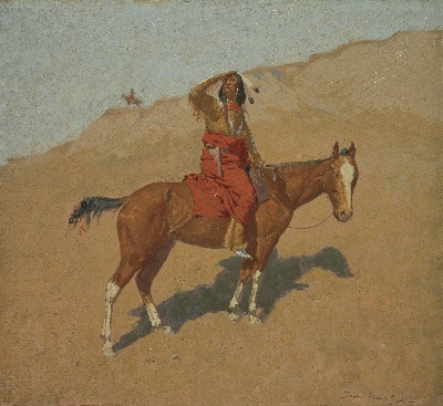 美国阿特金森美术馆.-2美国阿特金斯博物馆_藏画高清实拍 2的作品-弗雷德里克·雷明顿——敌对分子在看专栏，约1896-1897年